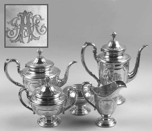 Louis XIV (Sterling, Hollowware) 5 Piece Tea Set (SCP*, STP*, SCR*, SSU*, SWB*)