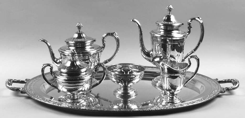 Louis XIV (Sterling, Hollowware) 6 Piece Tea Set (SCP, STP, SCR, SSU, SWB, WTL)