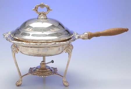 Old Master(Silverplate, Holloware, Scroll Edge) Chafing Dish W/Lid, Liner, Stand & Burner