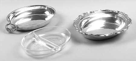 Old Master(Silverplate, Holloware, Scroll Edge) Plated Double Vegetable Bowl with Liner