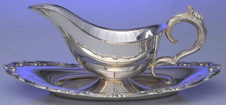Old Master(Silverplate, Holloware, Scroll Edge) Plated Gravy Boat with Attached Underplate