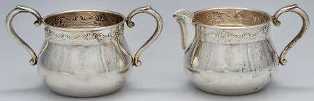 French Provincial (Sterling, 1948, Hollowware) Mini Sterling Creamer and Open Sugar