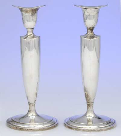 Lafayette-Plain (Sterling, 1905, Hollowware) Pair of 10" Weighted Candlesticks
