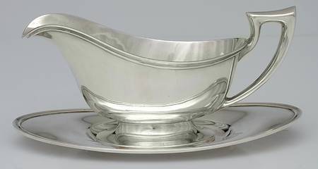 Lafayette-Plain (Sterling, 1905, Hollowware) Sterling Gravy Boat & Underplate