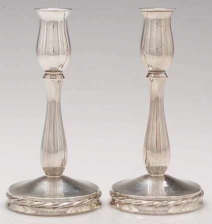 Silver Flutes (Sterling, 1941, Hollowware) Pair of 7" Weighted Candlestick