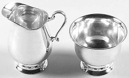 Silver Flutes (Sterling, 1941, Hollowware) Mini Sterling Creamer and Open Sugar