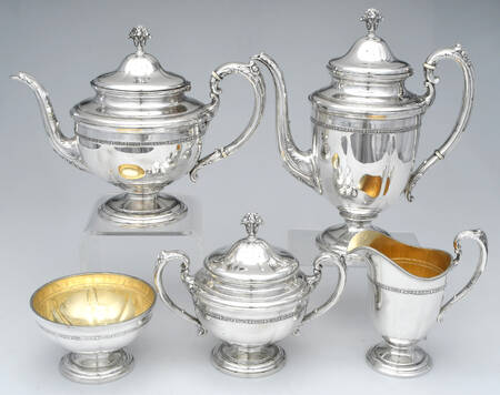 Lady Constance (Sterling, 1922, Hollowwaree) 5 Piece Tea Set (SCP, STP, SCR, SSU, SWB)