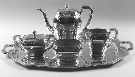 Lady Mary (Sterling, 1917, Hollowware) 5-Piece Coffee Set (CP, Crmr, Su, Wb &Tray)