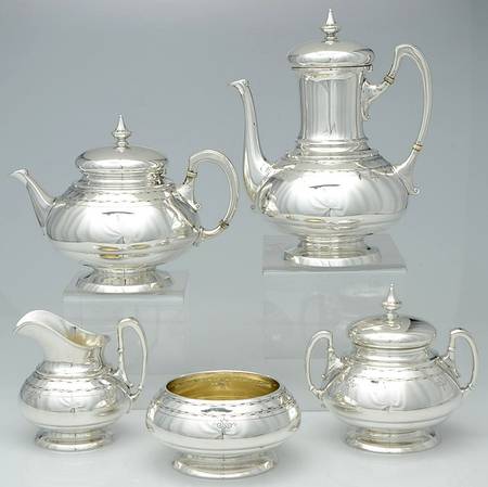 Old Lace (Sterling, Hollowware) 5 Piece Tea Set (SCP, STP, SCR, SSU, SWB)