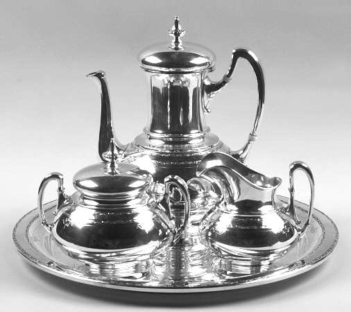 Old Lace (Sterling, Hollowware) 3-Piece Sterling Coffee Set with Tray