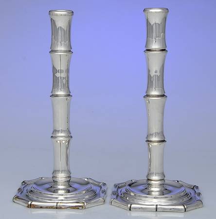 Bamboo (Sterling, 1961, Hollowware) Pair of 9" Candlesticks