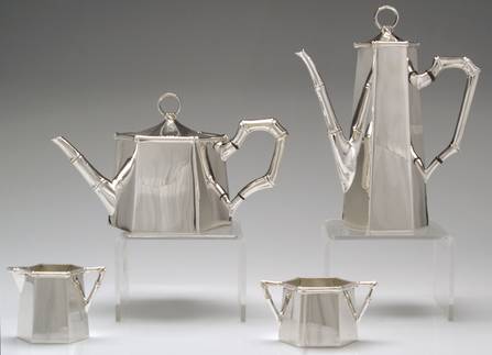 Bamboo (Sterling, 1961, Hollowware) 4 Piece Tea Set (SCP, STP, SCR, SSUO)