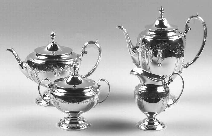 Virginia Lee (Sterling, 1920, Hollowware) 4 Piece Tea Set (SCP, STP, SCR, SSU)