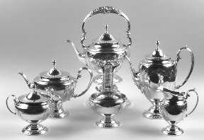Virginia Lee (Sterling, 1920, Hollowware) 6 Piece Tea Set (SCP, STP, SCR, SSU, SWB, SKES)