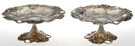 Blackberry (Sterling, 1875, Hollowware) Pair of Round Compotes (Height X Width)