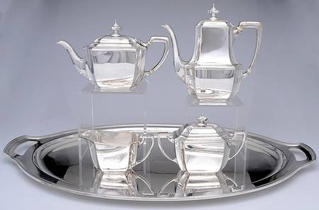 Hampton (Sterling, 1934, Hollowware) 5 Piece Tea Set (SCP, STP, SCR, SSU, WT27C)