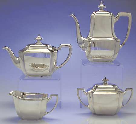 Hampton (Sterling, 1934, Hollowware) 4 Piece Tea Set (SCP, STP, SCR, SSU)