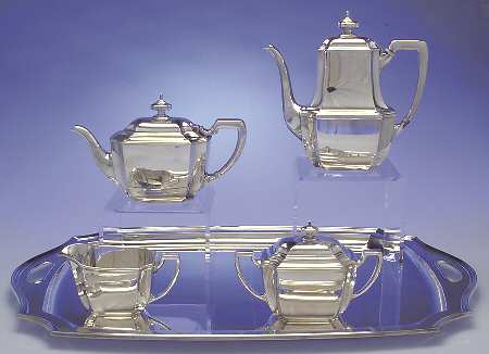 Hampton (Sterling, 1934, Hollowware) 5 Piece Tea Set (SCP, STP, SCR, SSU, WTL)