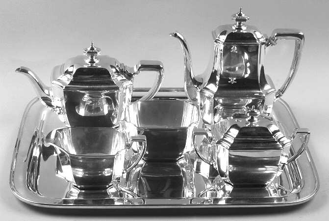 Hampton (Sterling, 1934, Hollowware) 6 Piece Tea Set (SCP, STP, SCR, SSU, SWB, WTL)