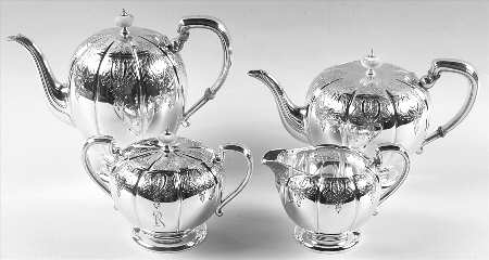 Windsor Castle (Sterling, Hollowware, Hand Chased) 4 Piece Tea Set (SCP, STP, SCR, SSU)