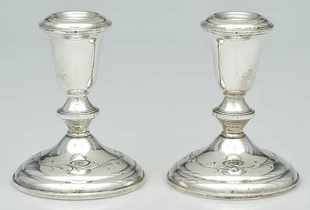 Awakening (Sterling, 1958, Hollowware) Pair of Weighted Candleholders