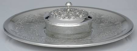 Contessina (Silverplate, Hollowware) 3 Piece Chip/Dip Set (Dish, Bowl and Lid)