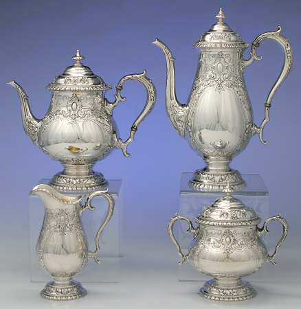 King Richard (Sterling, 1932, Hollowware) 4 Piece Tea Set (SCP, STP, SCR, SSU)