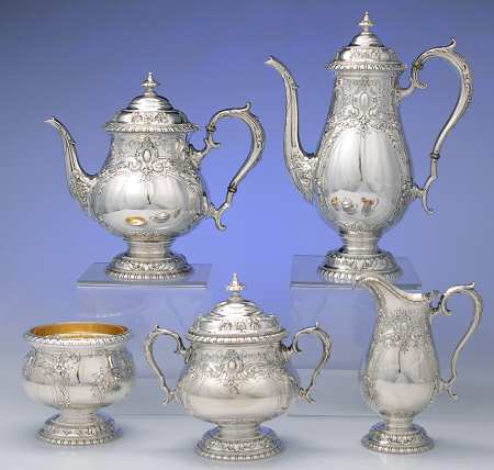 King Richard (Sterling, 1932, Hollowware) 5 Piece Tea Set (SCP, STP, SCR, SSU, SWB)