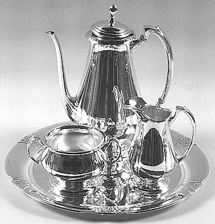 Lady Diana (Sterling, 1929, Hollowware) 4-Piece Sterling Demi Set with CR, SU, Tray