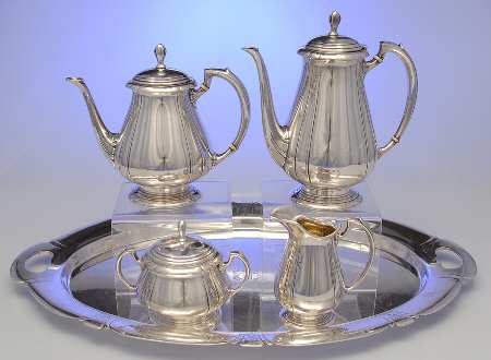 Lady Diana (Sterling, 1929, Hollowware) 5 Piece Tea Set (SCP, STP, SCR, SSU, WTL)