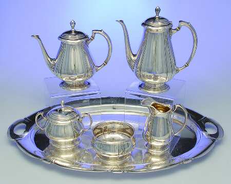 Lady Diana (Sterling, 1929, Hollowware) 6 Piece Tea Set (SCP, STP, SCR, SSU, SWB, WTL)