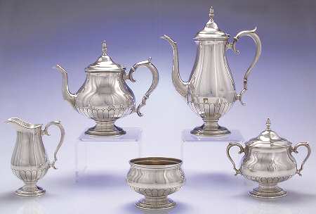 Symphony (Sterling, 1931, Hollowware) 5 Piece Tea Set (SCP, STP, SCR, SSU, SWB)