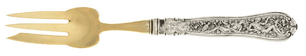 Olympian (Sterling, 1878, Monograms) Hollow Handle Oyster Fork with Sterling Implement