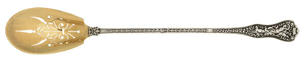Olympian (Sterling, 1878, Monograms) Pierced Bowl Long Handle Olive Spoon