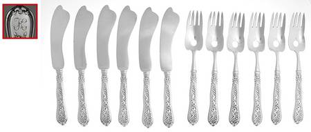 Olympian (Sterling, 1878, No Monograms) (12 Pc) Individual Fish Set (6 Ea FFHIS, FKHISO)