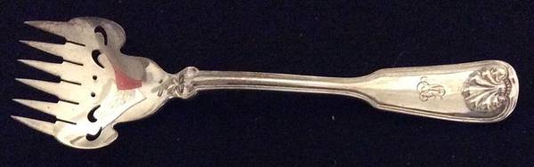 Shell & Thread (Sterling, 1905, No Monograms) Small Solid Tined Sardine Serving Fork