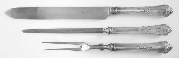 Tiffany (Sterling, 1869, Monograms) Large 3-Piece Roast Carving Set w/ Stainless Blade