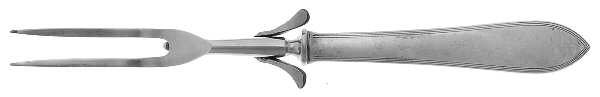 Reeded Edge (Sterling, 1937, Monograms) Small Steak Carving Fork with Stainless Prongs