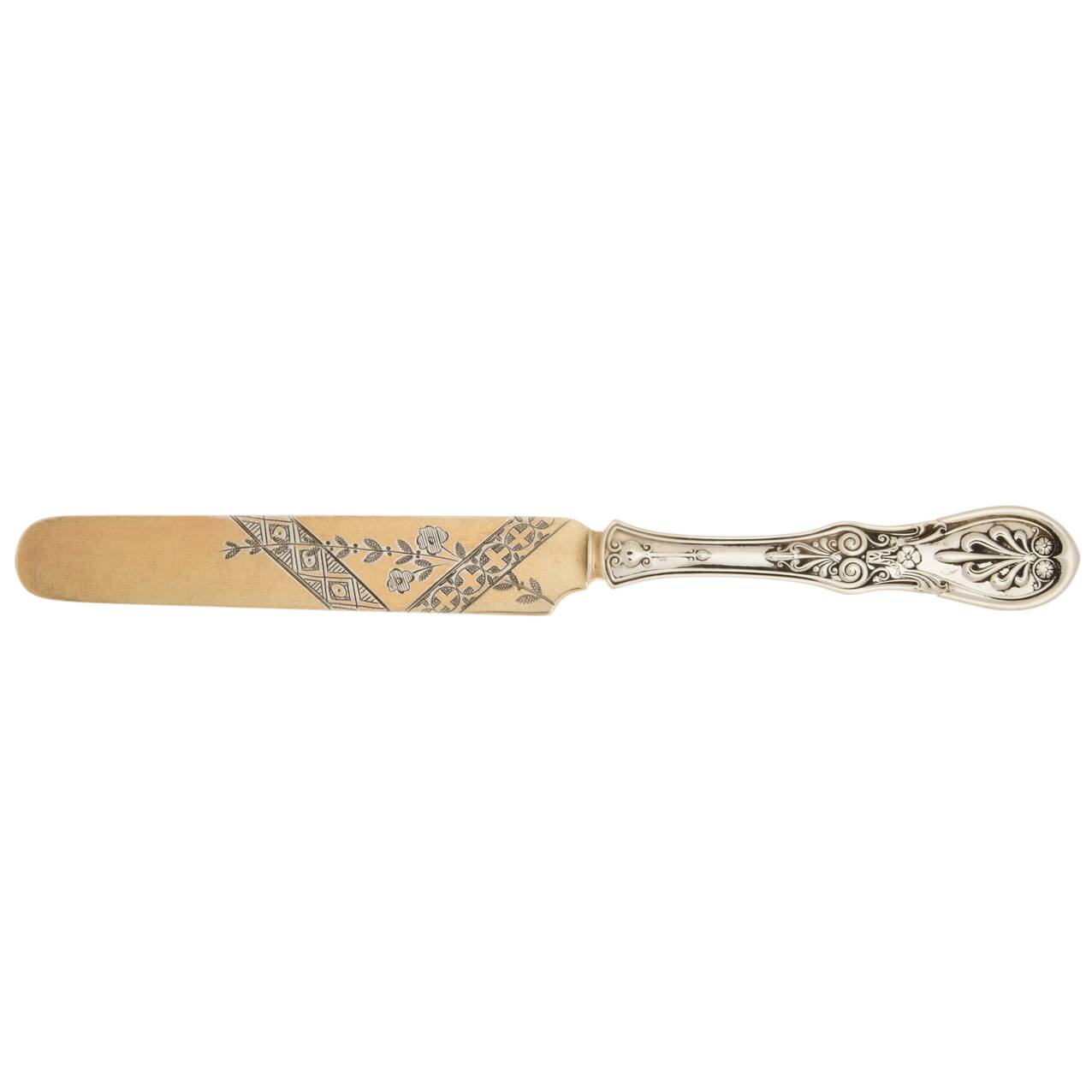 Saratoga (Sterling, 1870, No Monograms) Bright Cut Solid Dessert Tea Knife