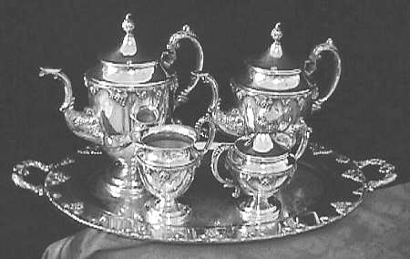 TWS304 (Silverplate, Hollowware) 5-Piece Silverplate Tea Set (with Tray)