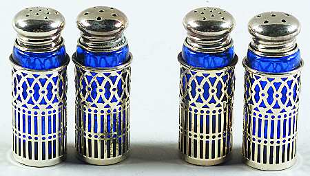 Silverplate Hollowware Salt and Pepper with Cobalt Liner (2 Pairs)
