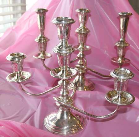 730 (Sterling, Hollowware) Weighted 3 Light Candelabra w/Drip Cups