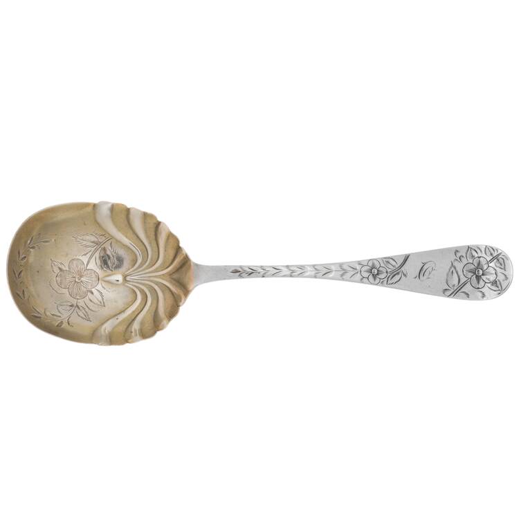 No. 43 (Sterling, 1882, Monograms) Large Bright Cut Jelly Spoon