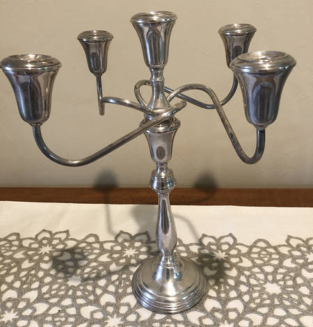 26 (Sterling, Hollowware) Pair of Weighted 5 Light Candelabra