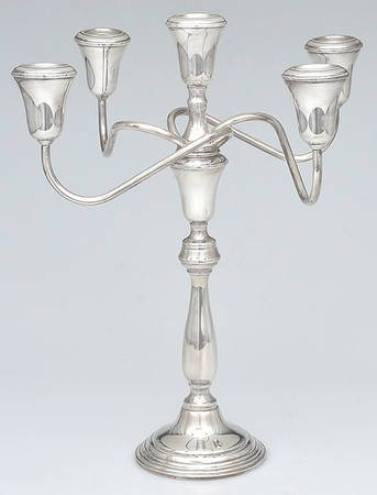 26 (Sterling, Hollowware) Weighted 5 Light Candelabra