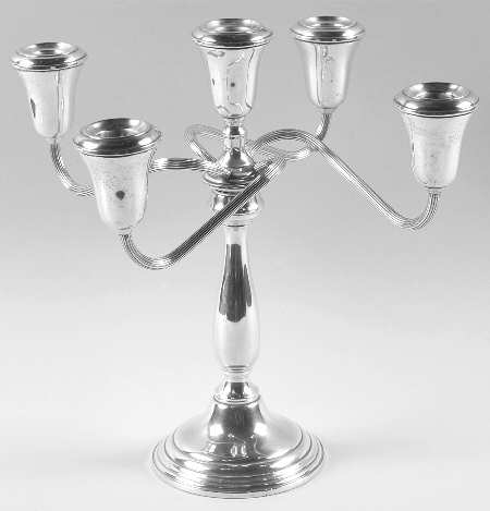 26 (Sterling, Hollowware) Weighted 5 Light Candelabra