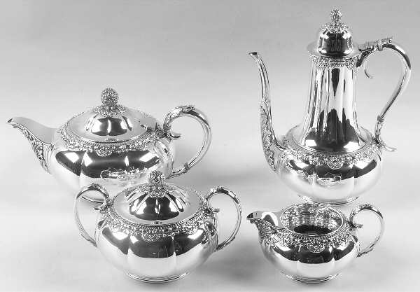 English King (5011, Sterling, Hollowware) 4 Piece Tea Set (SCP, STP, SCR, SSU)