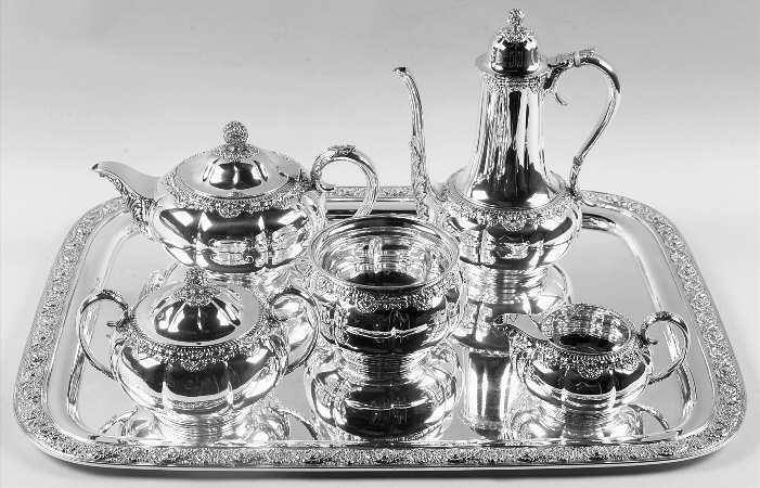 English King (5011, Sterling, Hollowware) 5 Piece Tea Set (SCP, STP, SCR, SSU, WTL)