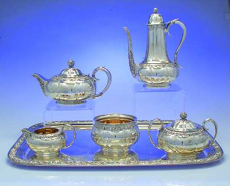 English King (5011, Sterling, Hollowware) 6 Piece Tea Set (SCP, STP, SCR, SSU, SWB, WT22CS)
