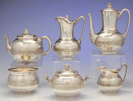1516 (Sterling, Hollowware) 6 Piece Sterling Tea Set (Waste & Hot Milk)